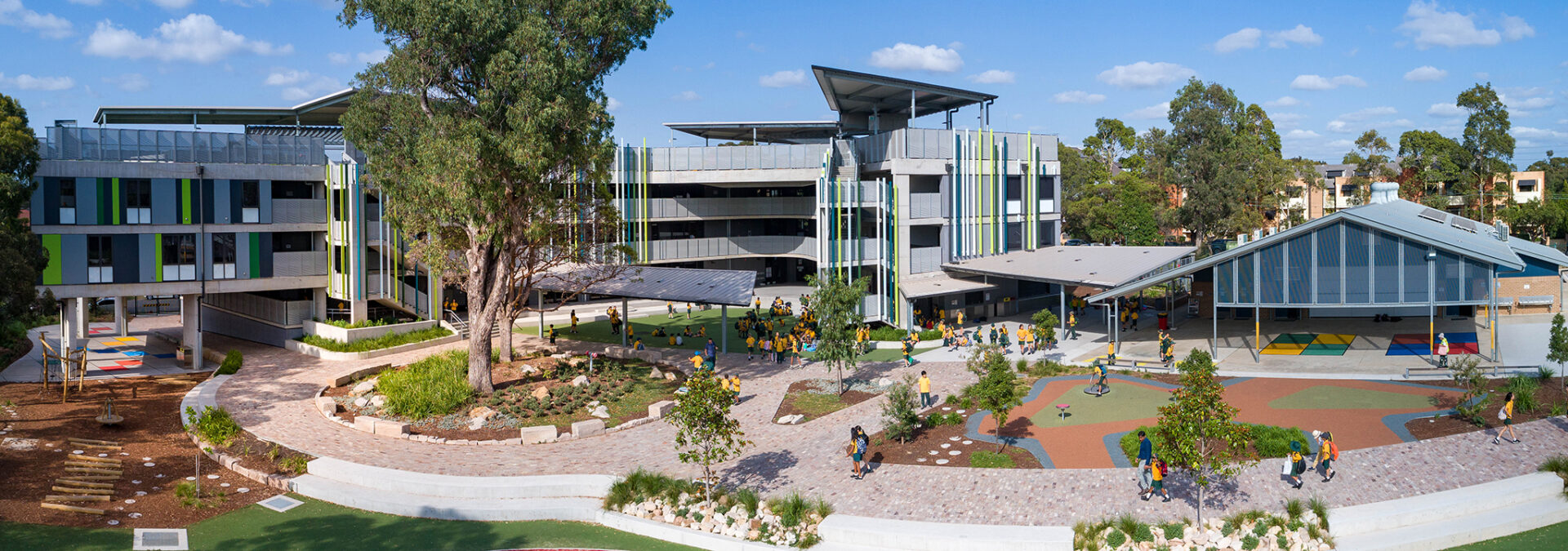 Education, Homebush West Public School, outdoor area, gardens, trees, path, planting, play area